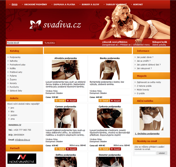 E-shop, tvorba e-shopu: sva-diva.cz