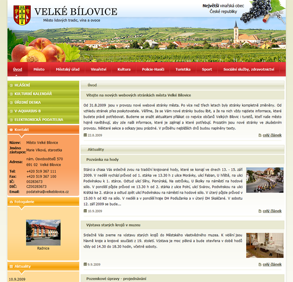 Tvorba www stránek: velkebilovice.cz