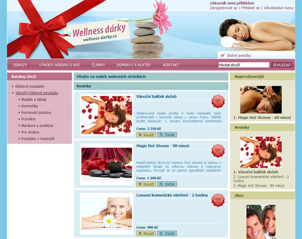 E-shop, tvorba e-shopu: wellness-darky.cz