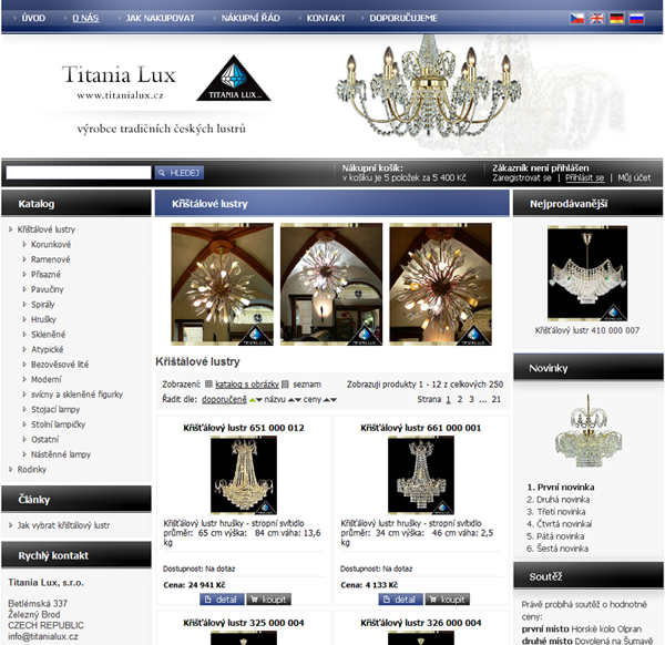 E-shop, tvorba e-shopu: titanialux.cz