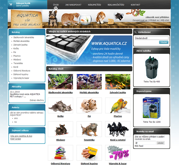 E-shop, tvorba e-shopu: aquatica.cz