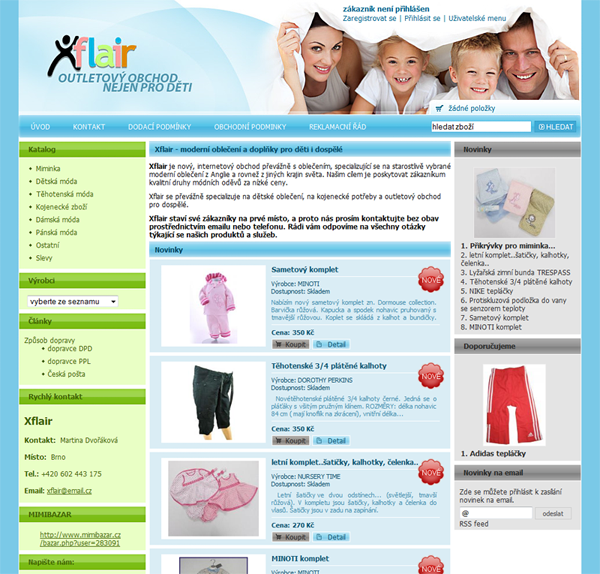 E-shop, tvorba e-shopu: xflair.cz