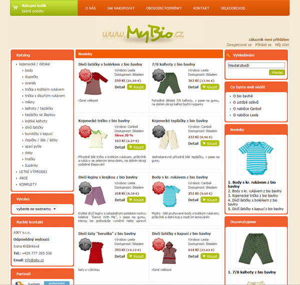 E-shop, tvorba e-shopu: mybio.cz