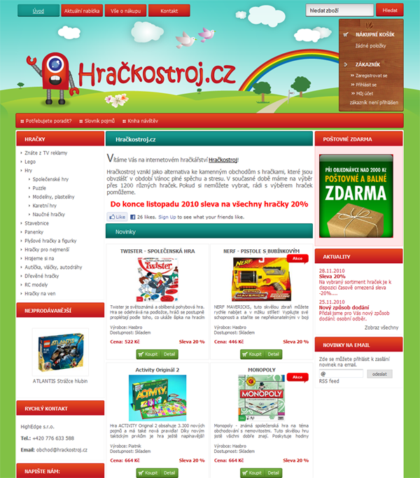 E-shop, tvorba e-shopu: hrackostroj.cz