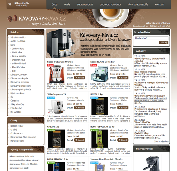 E-shop, tvorba e-shopu: kavovary-kava.cz