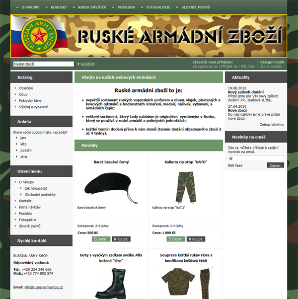 E-shop, tvorba e-shopu: russianarmyshop.eu