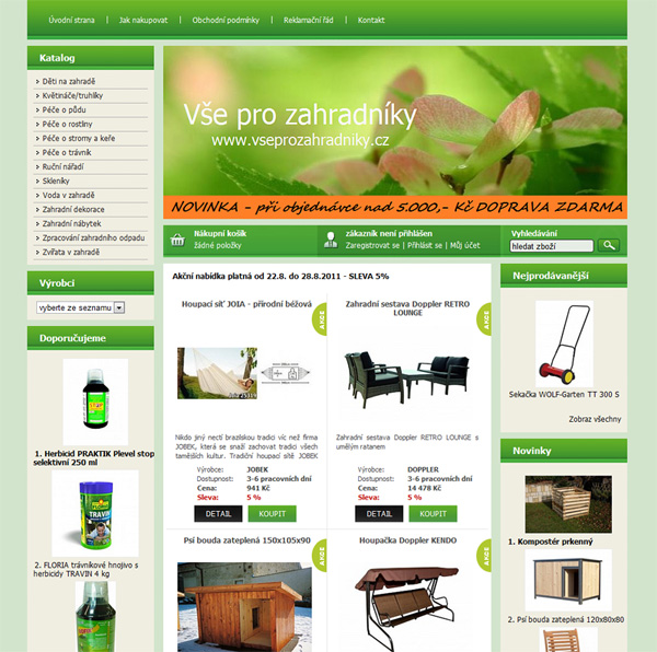 E-shop, tvorba e-shopu: vseprozahradniky.cz