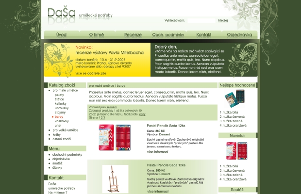 E-shop, tvorba e-shopu: umeleckepotreby.cz