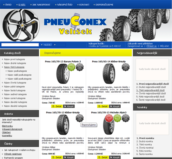 E-shop, tvorba e-shopu: pneuconex.cz