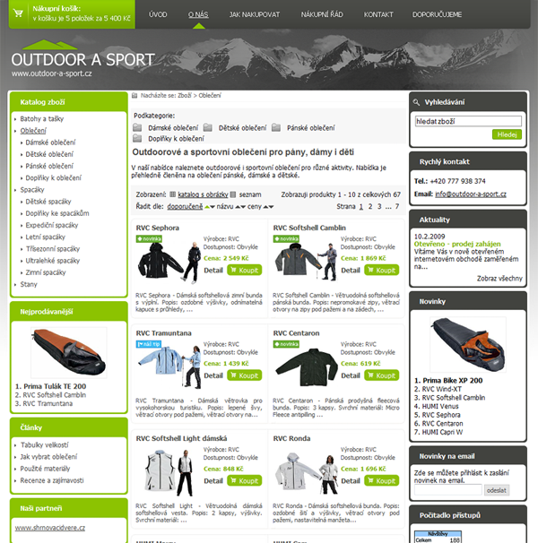 E-shop, tvorba e-shopu: outdoor-a-sport.cz