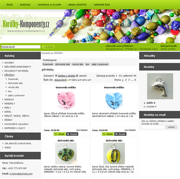 E-shop, tvorba e-shopu: koralky-komponenty.cz