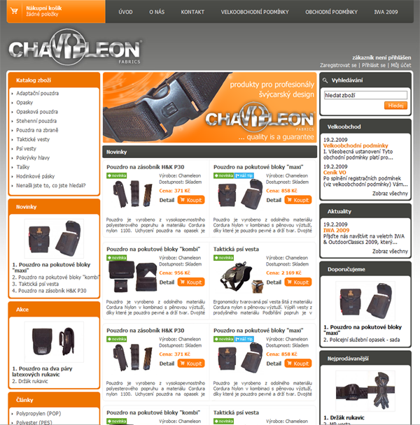 E-shop, tvorba e-shopu: chameleon-fabrics.cz