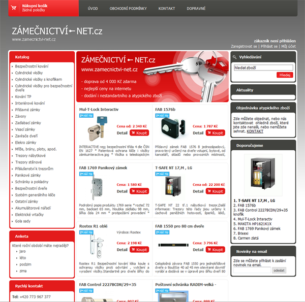 E-shop, tvorba e-shopu: zamecnictvi-net.cz