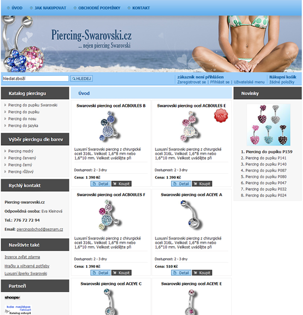 E-shop, tvorba e-shopu: piercing-swarovski.cz