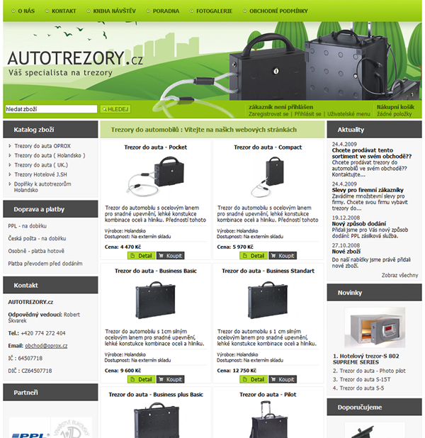 E-shop, tvorba e-shopu: autotrezory.cz