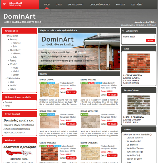 E-shop, tvorba e-shopu: dominart.cz