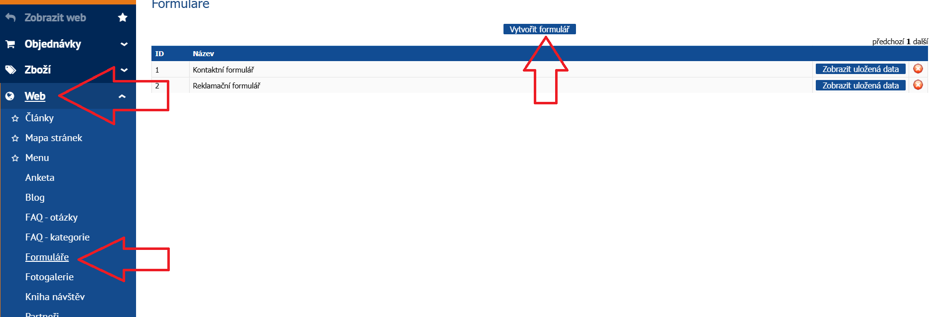Vytvoření nového formuláře v administraci Sunlight přes Web a Formuláře