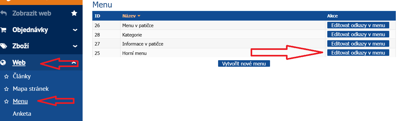 Přidání odkazu na stránku Vrácení zboží do hlavního menu e-shopu Sunlight
